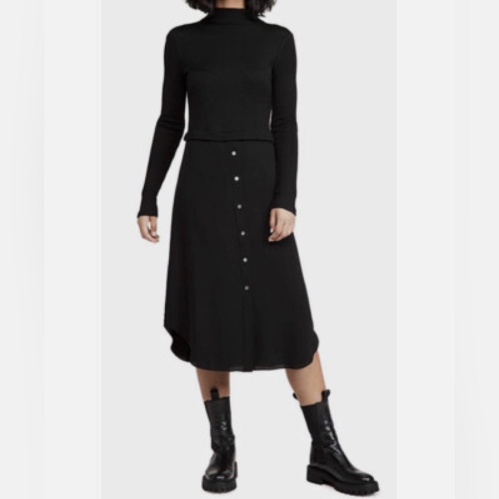 Theory Black Button-Front Midi Skirt